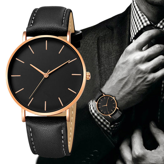 Luxury Men's Watch | Simple Leather Gold Silver Dial | Men Watches 